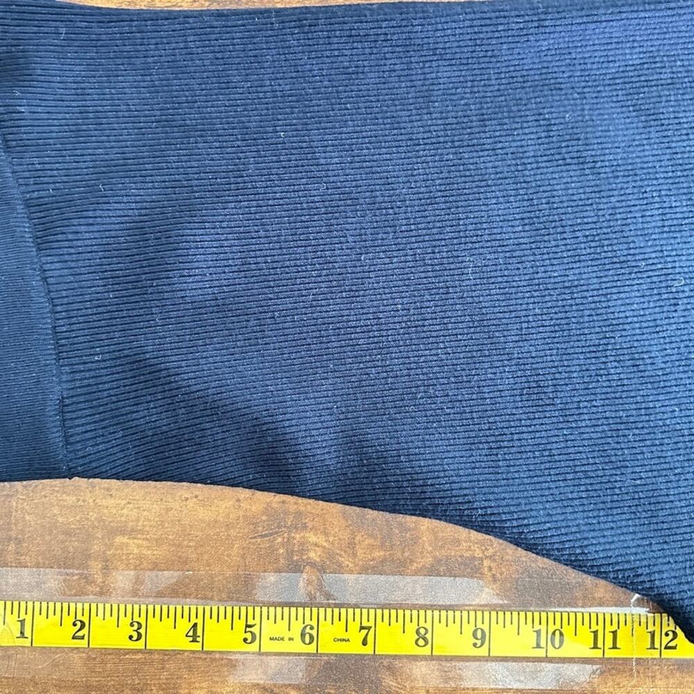 Zara Ribbed Knit Sweater Pants Large Petite Navy Wide Leg Loungewear Cozy Preppy - Picture 3 of 8
